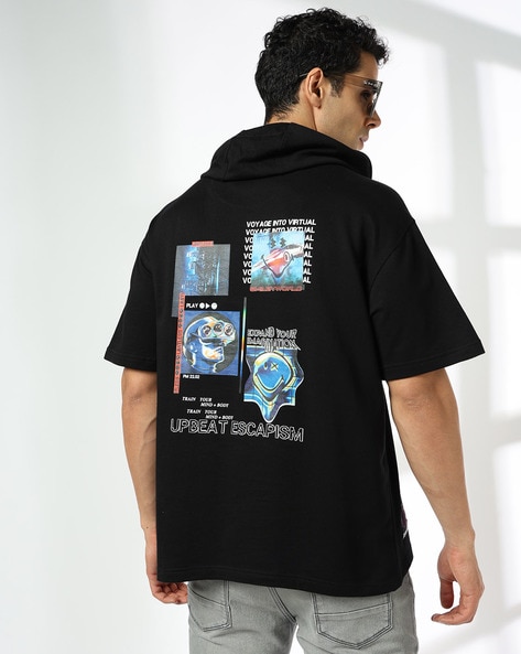 Men Graphic Print Hooded T-Shirt