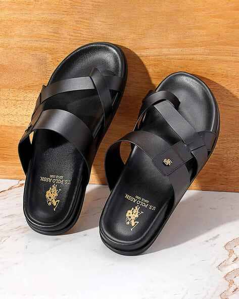 Flip Flops Mens Leather Slippers Size 13 IKER Men Toe-Ring Leather Slippers  With Metal Accent