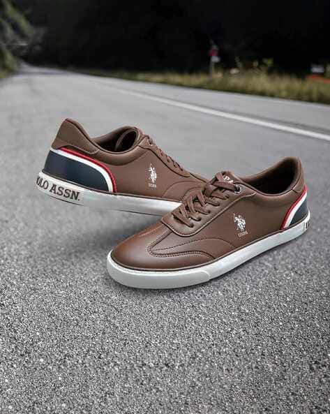 Mens Sneakers Us Polo Assn Shoes Leather Sneakers Buy Brown