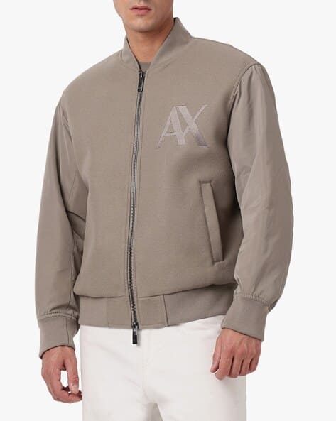 Men Logo Embroidered Regular Fit Bomber Jacket