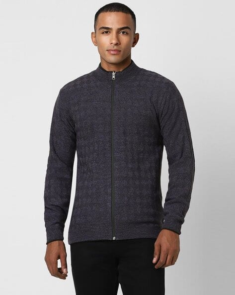 PETER ENGLAND CASUALS Men Patterned Regular Fit Zip-Front Cardigan
