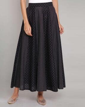 Women Micro Print Cotton Flared Skirt-picture-39