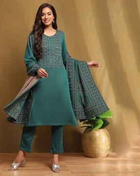biba Women Printed Straight Kurta with Pants & Dupatta-picture-24