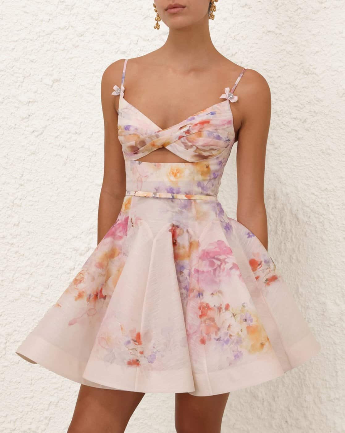 Buy Zimmermann Crush Floral Twist Front Fit & Flare Dress | Cream