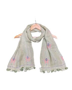 shawkh Women Embroidered Stole with Tassels-picture-42