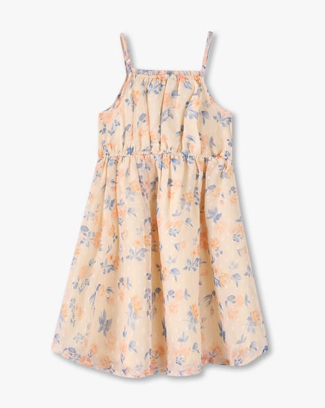 Girls Floral Print Dress with Denim Jacket