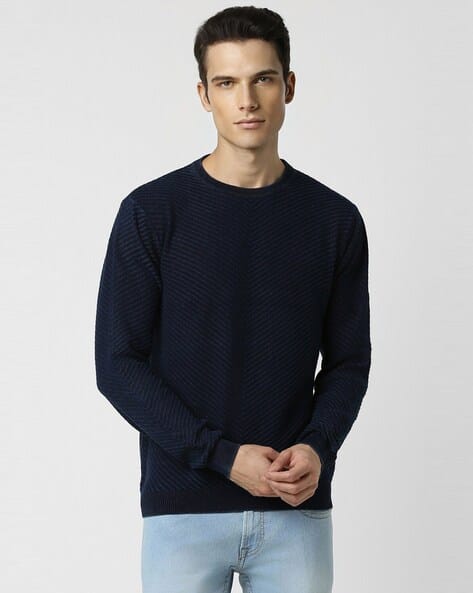 PETER ENGLAND Men Textured Pullover with Full Sleeves
