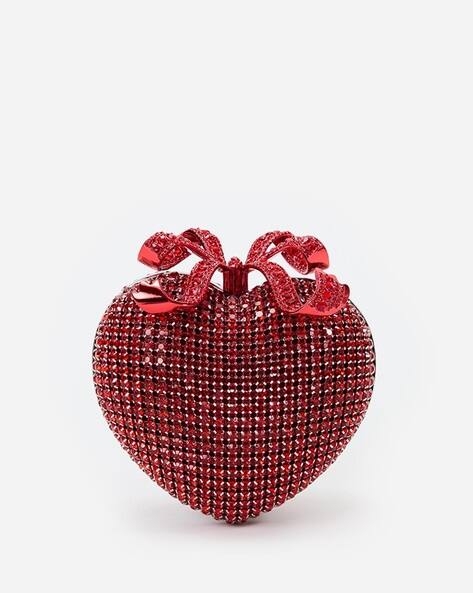 Buy Self Portrait Crystal Heart Clutch with Detachable Chain Strap
