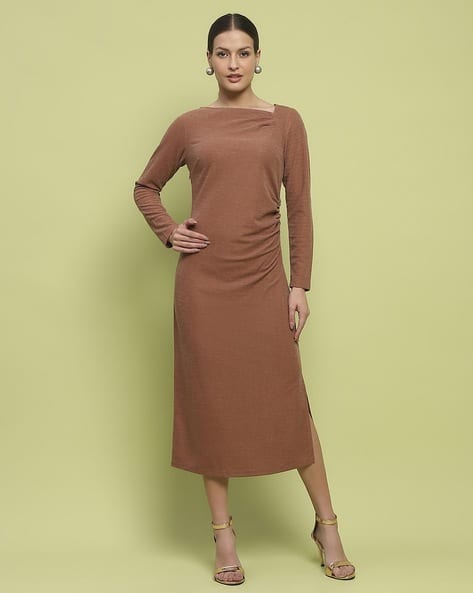 MADAME Women Boat-Neck Bodycon Dress