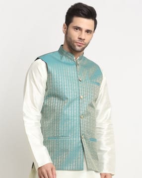 kraft india Men Paisley Woven Regular Fit Nehru Jacket-picture-36