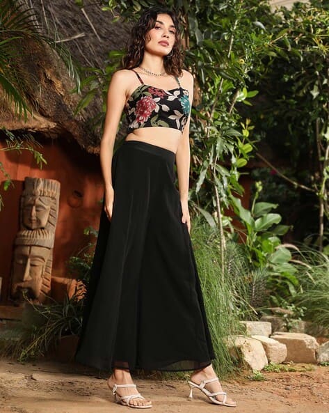 Black Palazzo Pants With Crop Top Black Crop Top With Flared