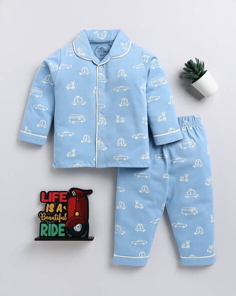 Boys Novelty Print Cotton Shirt Lounge Pants Set