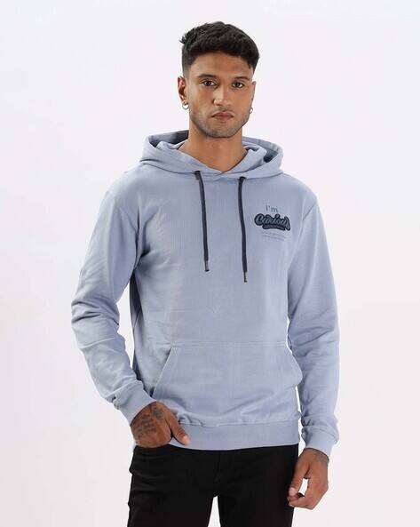 Printed Hoodies Hoodie Blue Colour Men Typographic Print Hoodie