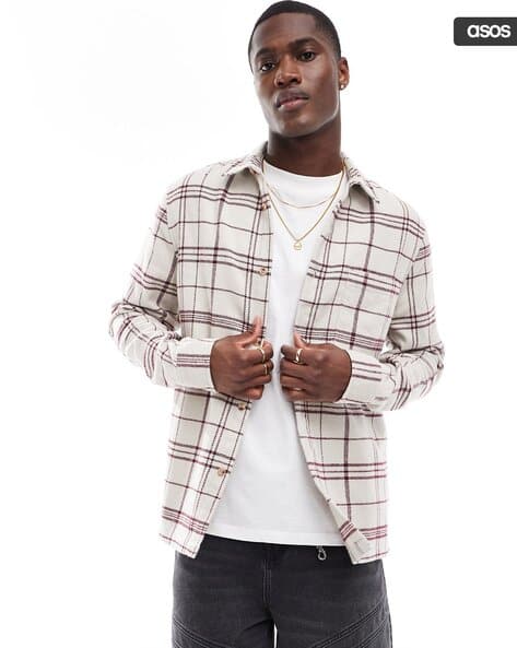 Windowpane Checked Brushed Flannel Shirt