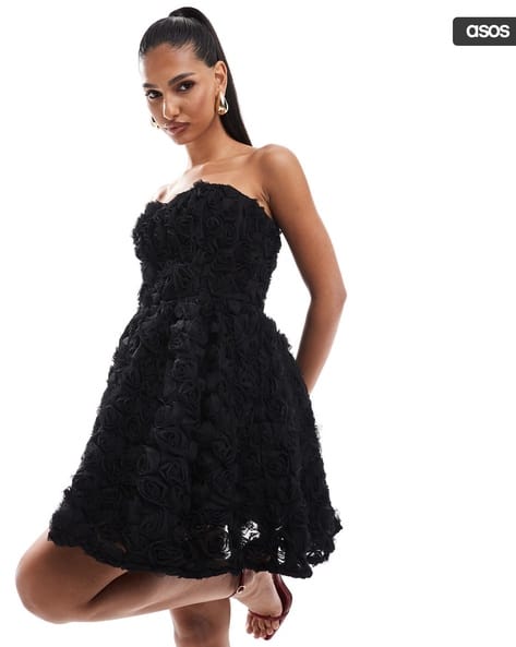 Buy ASOS DESIGN 3D Floral Bandeau Skater Mini Dress | Black Color Women | AJIO LUXE Buy ASOS DESIGN 3D Floral Bandeau Skater Mini Dress | Black Color Women | AJIO LUXE