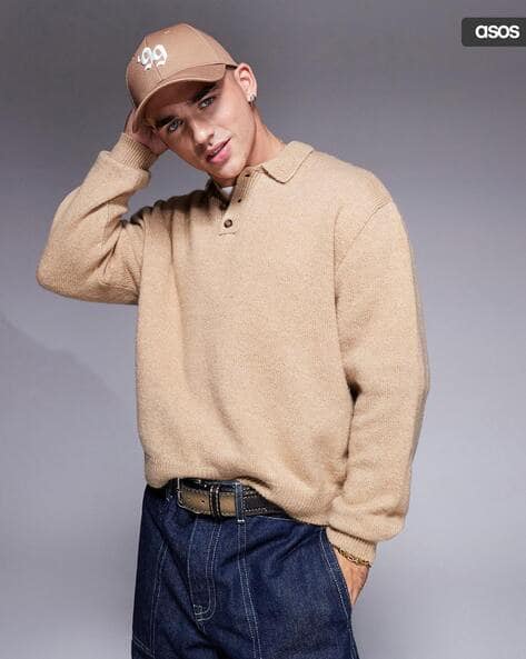Knitted Oversized Boxy Fit Polo Pullover
