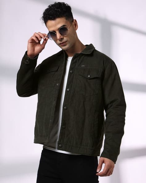 Men Corduroy Regular Fit Trucker Jacket
