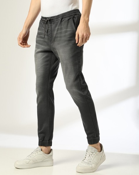 Men Mid-Wash Cropped Fit Jogger Jeans