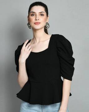 fabflee x ag Women Regular Fit Top with Puff Sleeves-picture-49