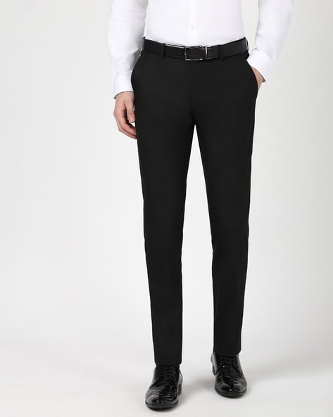 Men Slim Fit Flat-Front Trousers