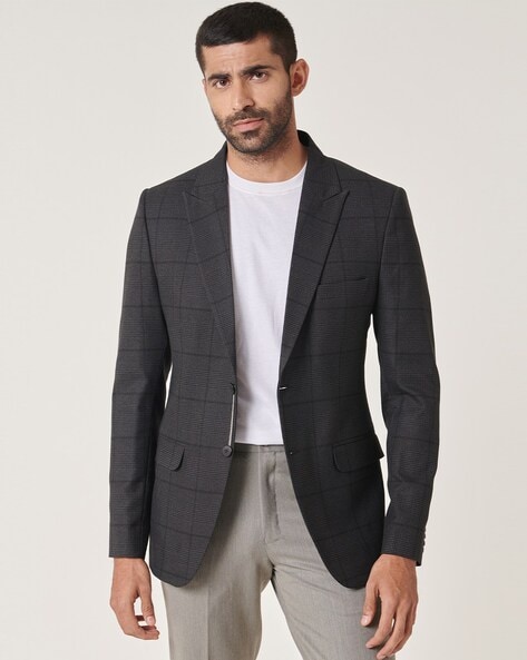 Mr Button Checked Slim Fit Single-Breasted Blazer