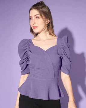 fabflee x ag Women Regular Fit Top with Puff Sleeves-picture-10