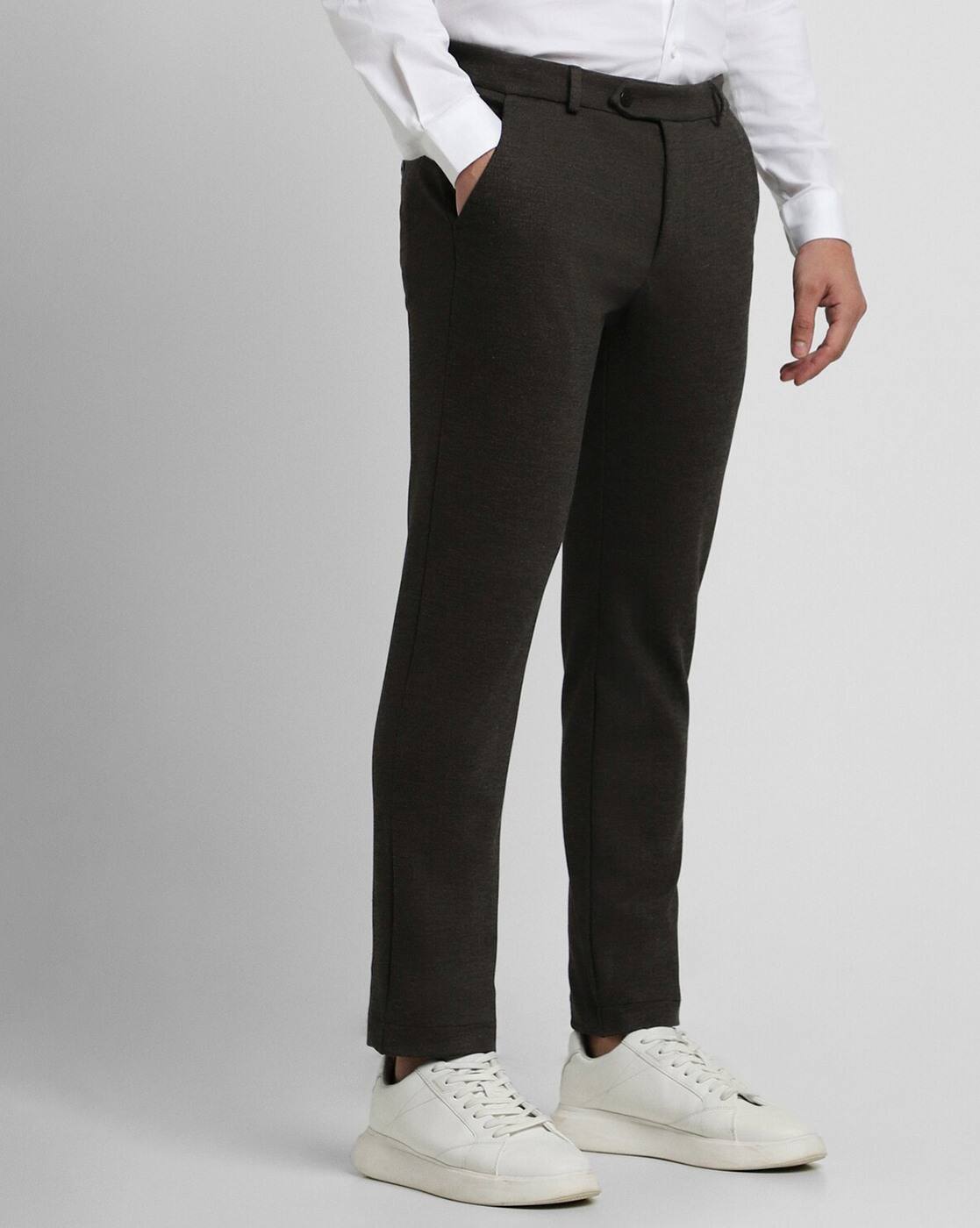Men Super Slim Fit Flat- Front Trousers