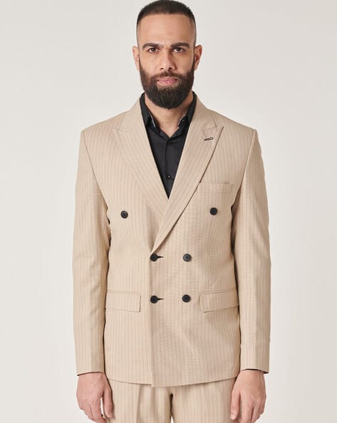 Buy Mr Button Striped Slim Fit Double-Breas Online | Ajio.com