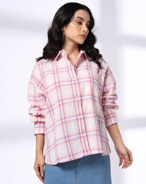 Buy LEE COOPER Women Plaid Check Oversized Shirt Online | Ajio.com