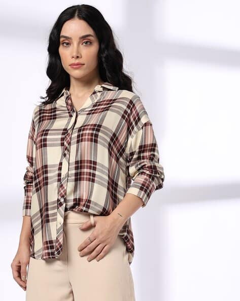 Ajio Oversized Checked Shirt Womens Price History Of Teamspirit