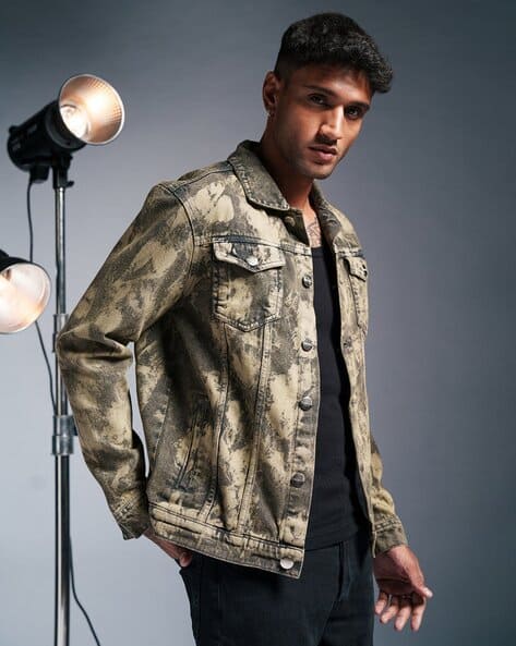 Men Tie Dye Regular Fit Denim Jacket