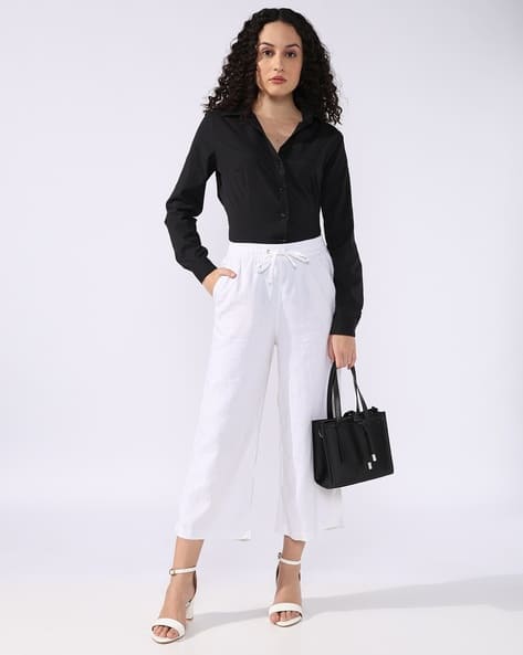 Marks & Spencer Linen Mix Wide-Leg Cropped Trousers
