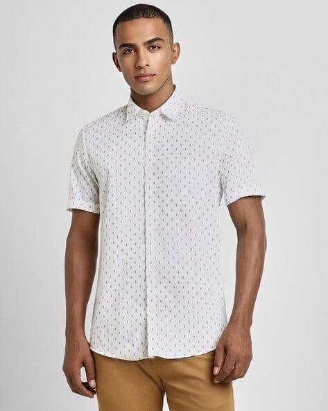 PETER ENGLAND Men Micro Print Slim Fit Shirt with Patch Pocket