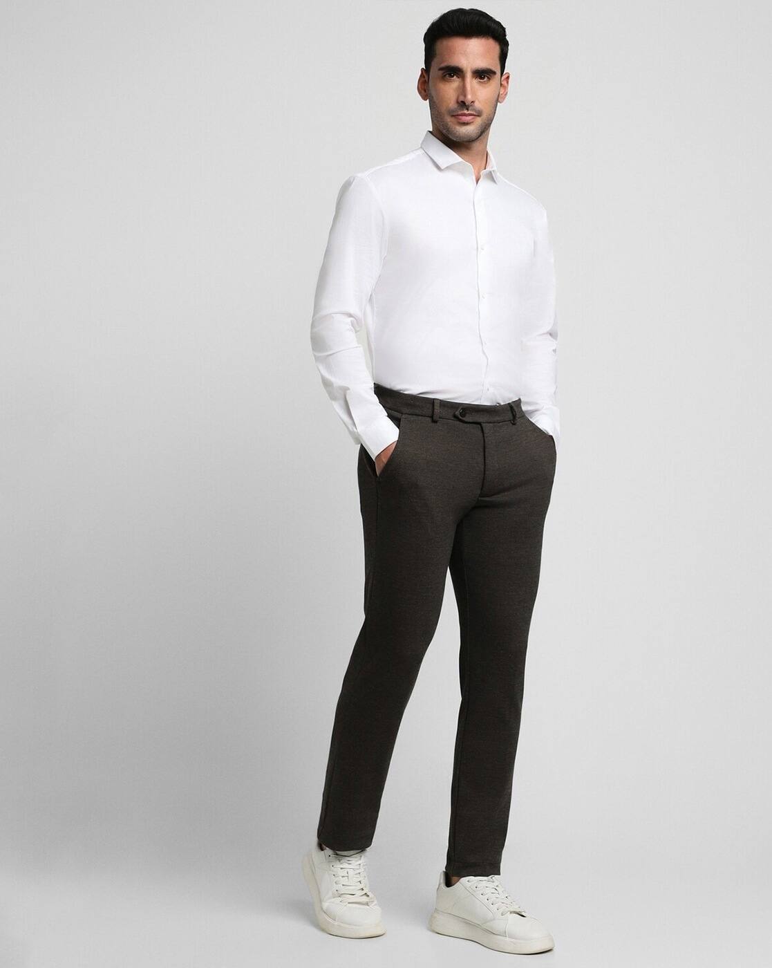 Men Super Slim Fit Flat- Front Trousers