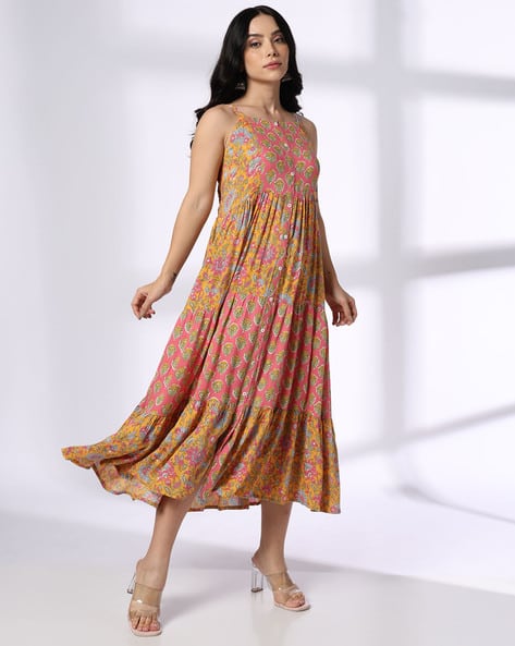 Fusion Women Floral Print Tiered Dress deal from ajio