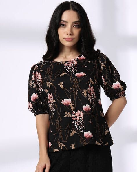 Buy Fig Women Floral Print Relaxed Fit Top Online | Ajio.com