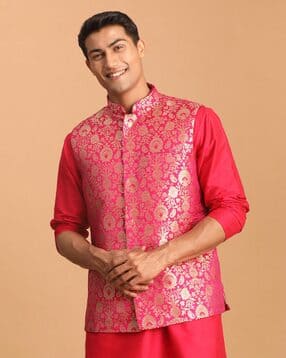 Men Self-design Nehru jacket-image-12