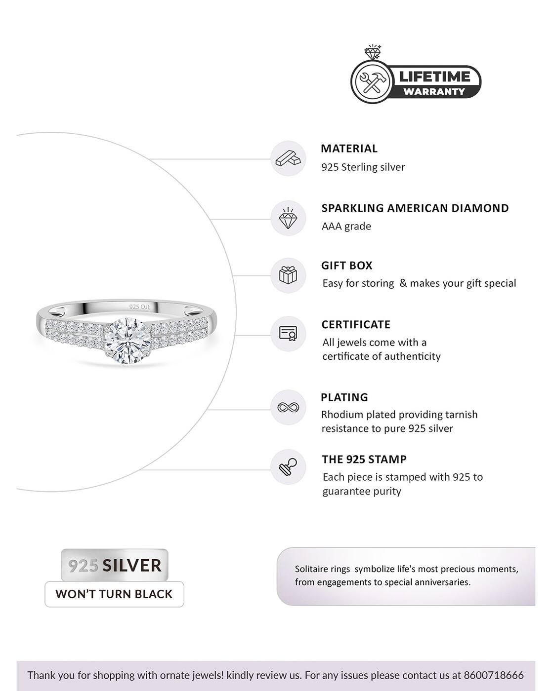 925 Sterling Silver Round American Diamond Solitaire Ring
