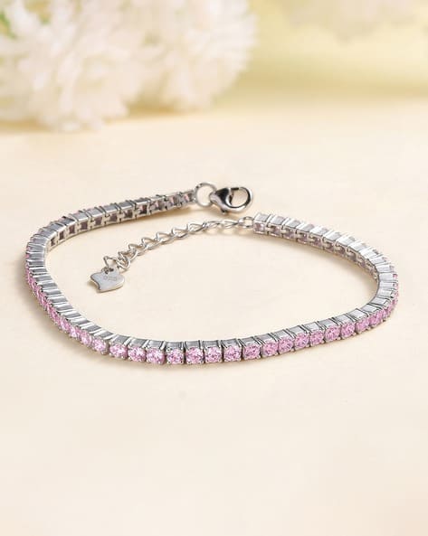 925 Sterling Silver Pink American Diamond Adjustable Tennis Bracelet