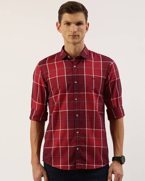 PETER ENGLAND Men Checked Slim Fit Shirt with Patch Pocket