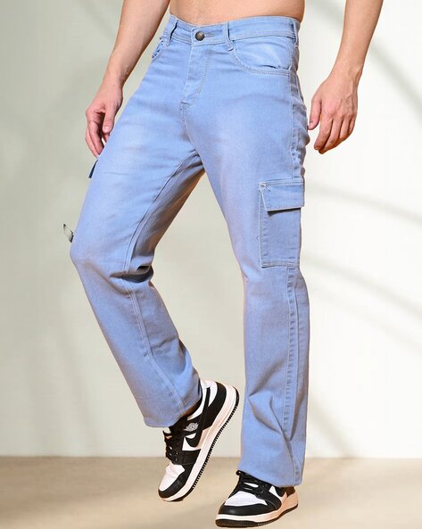 Men Lightly Washed Baggy Jeans