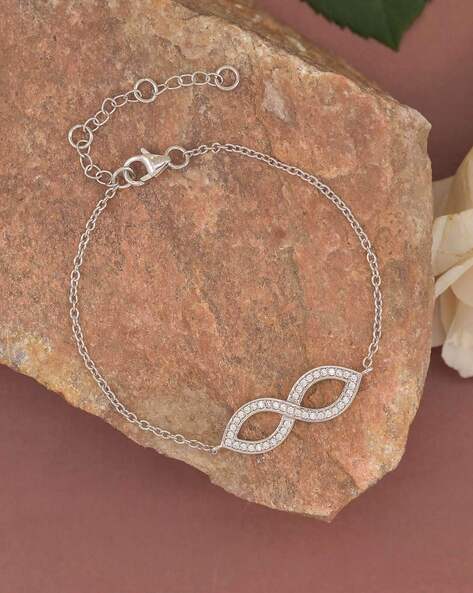 Ornate Jewels 925 Sterling Silver American Diamond Adjustable Infinity Bracelet