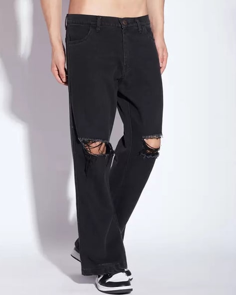 Men Mid-Rise Knee-Slit Relaxed Jeans