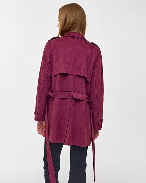 purple suede trench coat