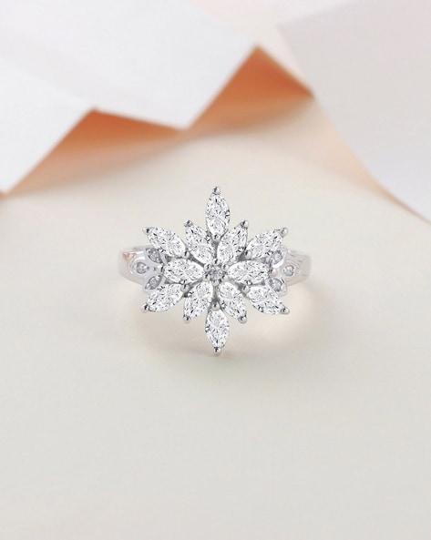 Diamond Flower Cluster popular Ring Sterling Silver