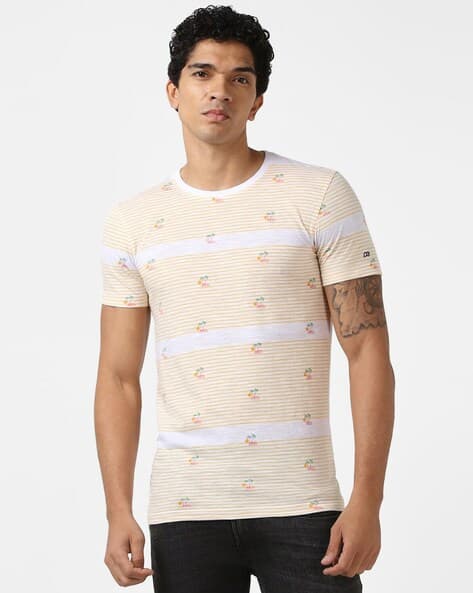 PETER ENGLAND Men Striped Slim Fit Crew-Neck T-Shirt