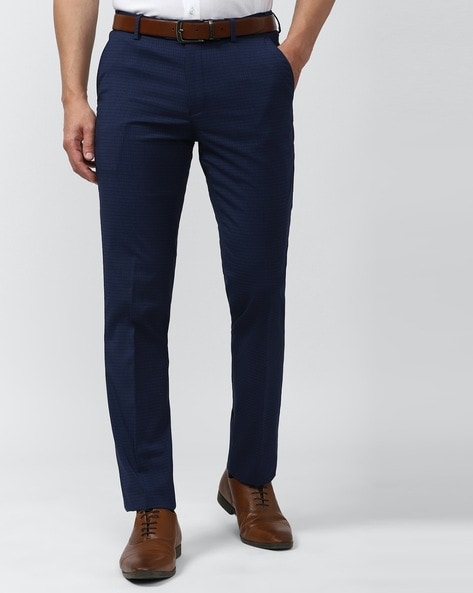 Men Patterned Slim Fit Flat-Front Trousers