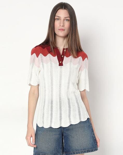 Vero Moda Women Pointelle-Knit Relaxed Fit Top