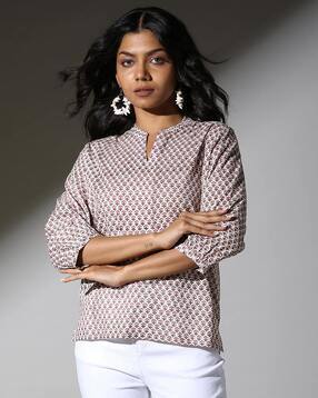 indie picks Sanganer Handblock Print Cotton Top-picture-19