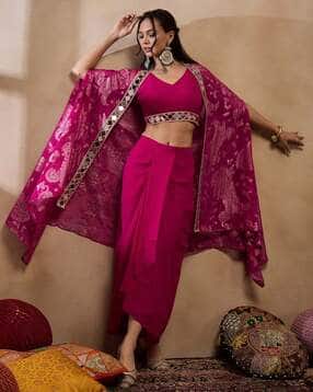 mabish by sonal jain Women Paisley Woven Shrug with Top & Dhoti Pants-picture-29